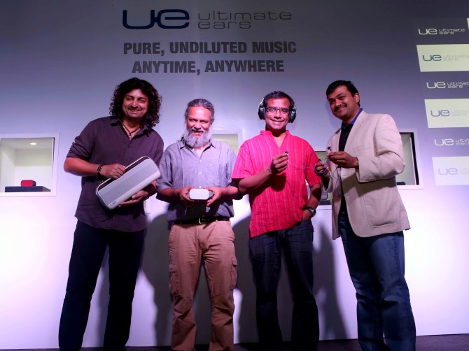 L2R Amit Kilam (Indian Ocean), Rahul Ram ((Indian Ocean), Susmit Sen ((Indian Ocean) and Subrotah Biswas, Director, Logitech India and South West Asia together launchi new range of Ultimate Ears