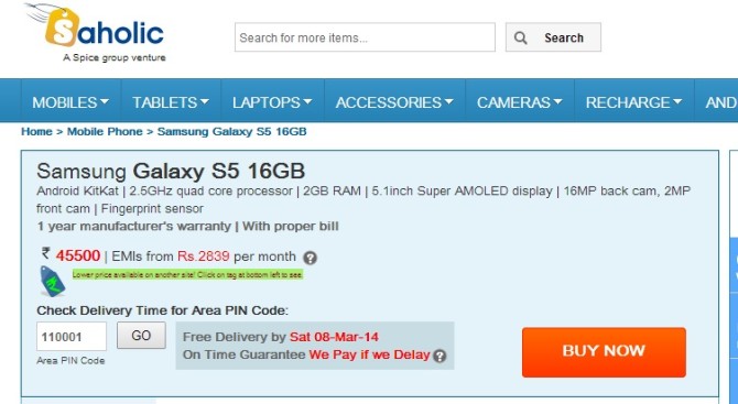 Samsung Galaxy S5 available in India at price INR 45,500 Samsung Galaxy S5 available in India at price INR 45,500