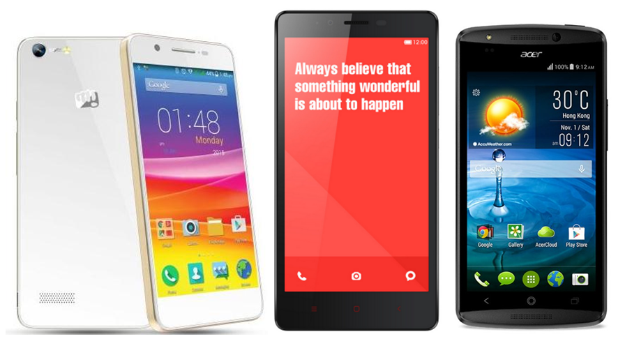 Micromax Canvas Hue vs Xiaomi Redmi Note vs Acer Liquid E700