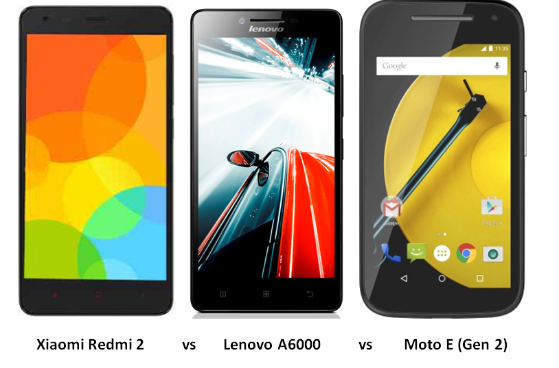 Xiaomi Redmi 2 vs Lenovo A6000 vs Moto E-1