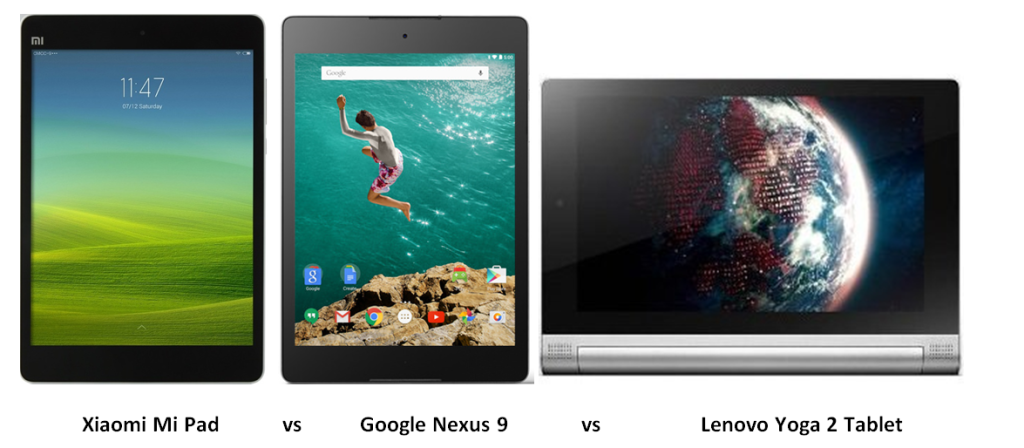 Xiaomi mi pad vs Google Nexus 9 vs Lenovo Yoga 2 Tablet