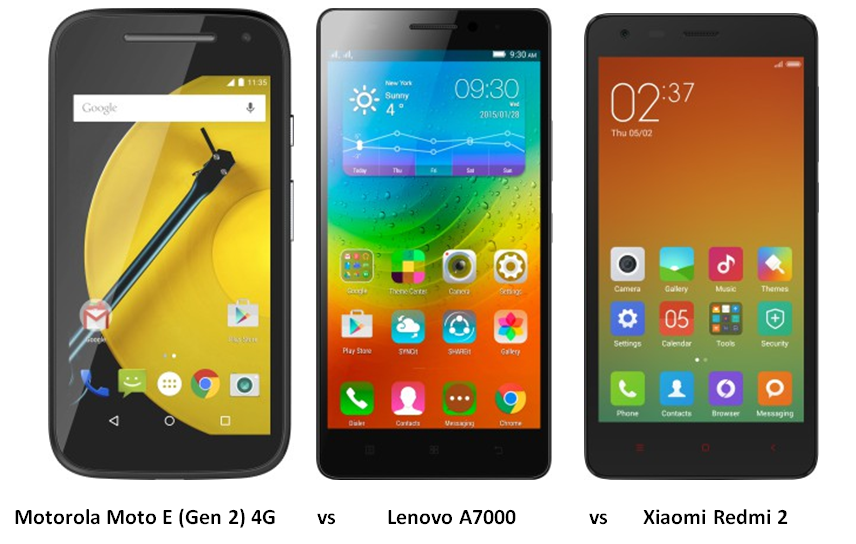 Motorola Moto E (Gen 2) 4G vs Lenovo A7000 vs Xiaomi Redmi 2 (1)