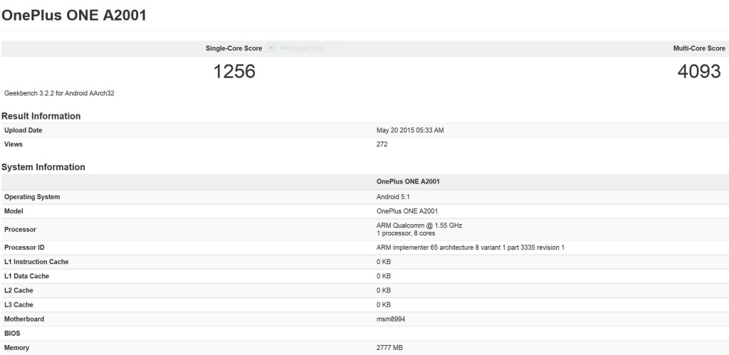 OnePlus Two Geekbench listing
