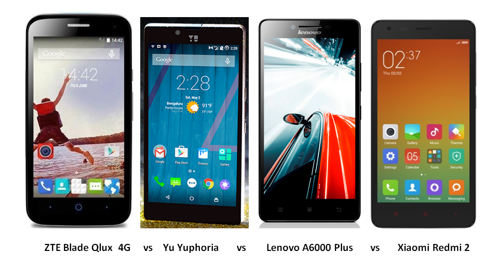 ZTE Blade Qlux vs Yu Yuphoria vs Lenovo A6000 Plus vs Xiaomi Redmi 2 Comparison Image-1