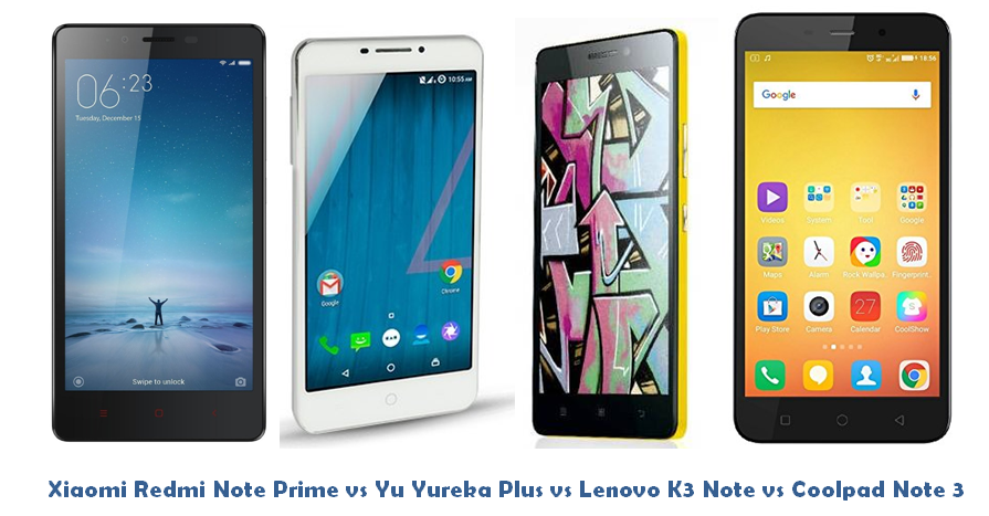 Xiaomi Redmi Note Prime vs Yu Yureka Plus vs Lenovo K3 Note vs Coolpad Note 3