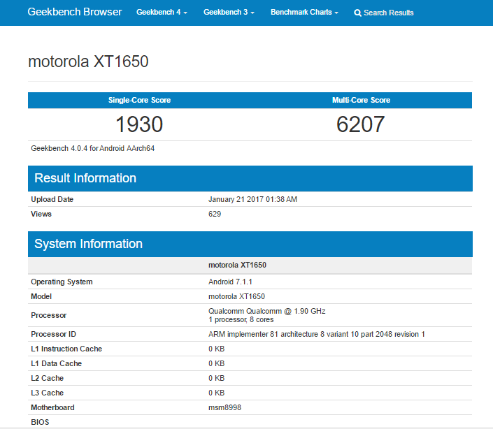 Moto Z 2017 Geekbench