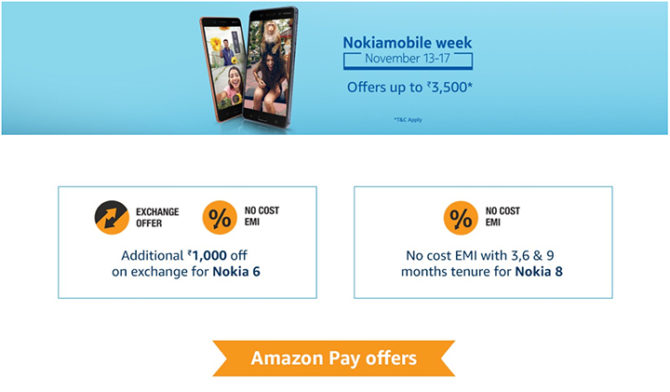 Amazon India Cashback Offers On Nokia 6, Nokia 8