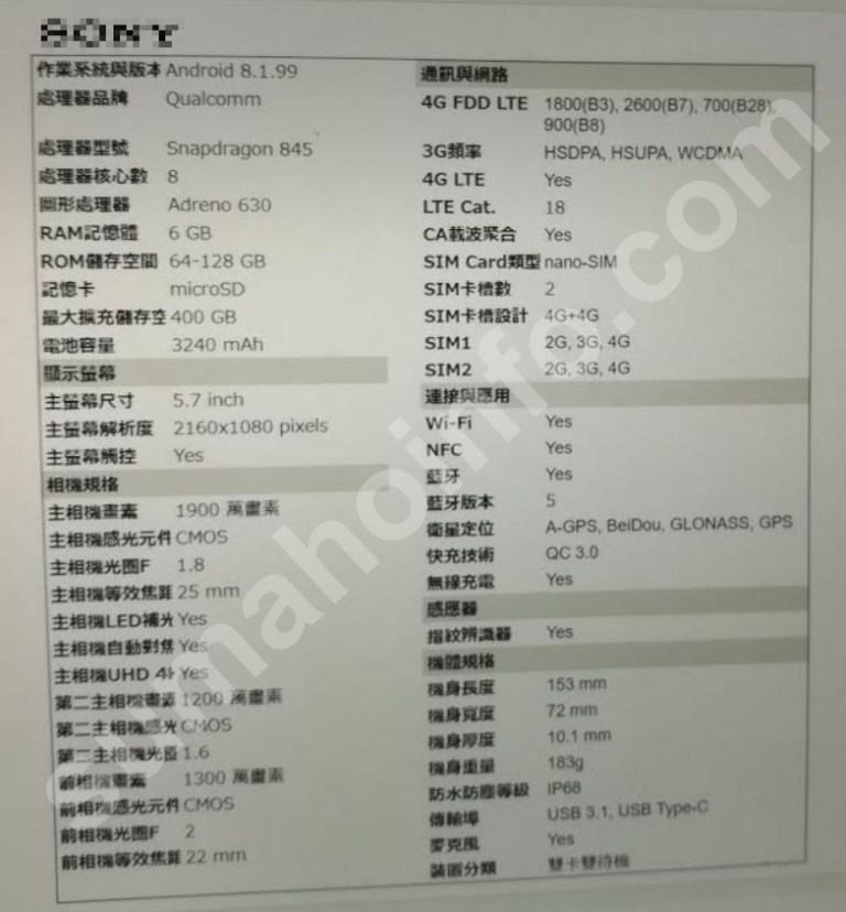 Sony Xperia XZ3 Leak Surfaces Online, With High-End Snapdragon 845 SoC Sony Xperia XZ3 Leak Surfaces Online, With High-End Snapdragon 845 SoC