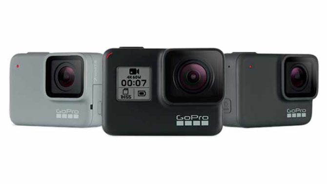 GoPro Hero 7 Black, Silver, and White
