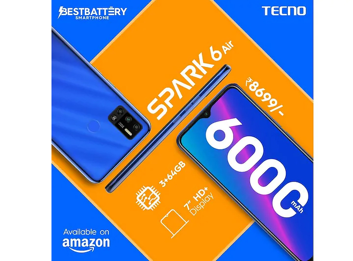 Tecno Spark 6 Air With 3GB RAM, 64GB Storage